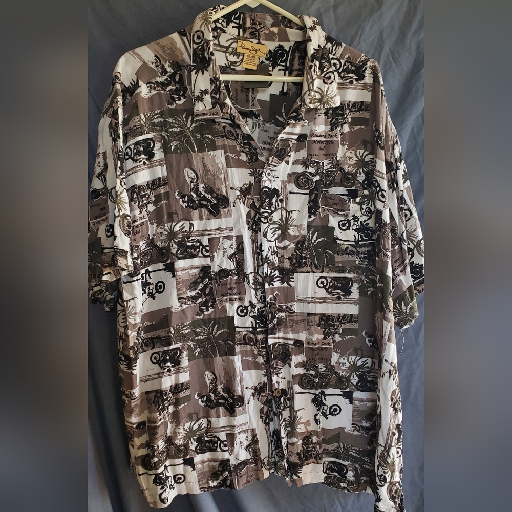 Panama Jack Motorcycle Club Maui Hawaii Graphic Button-Down Shirt, 3XL